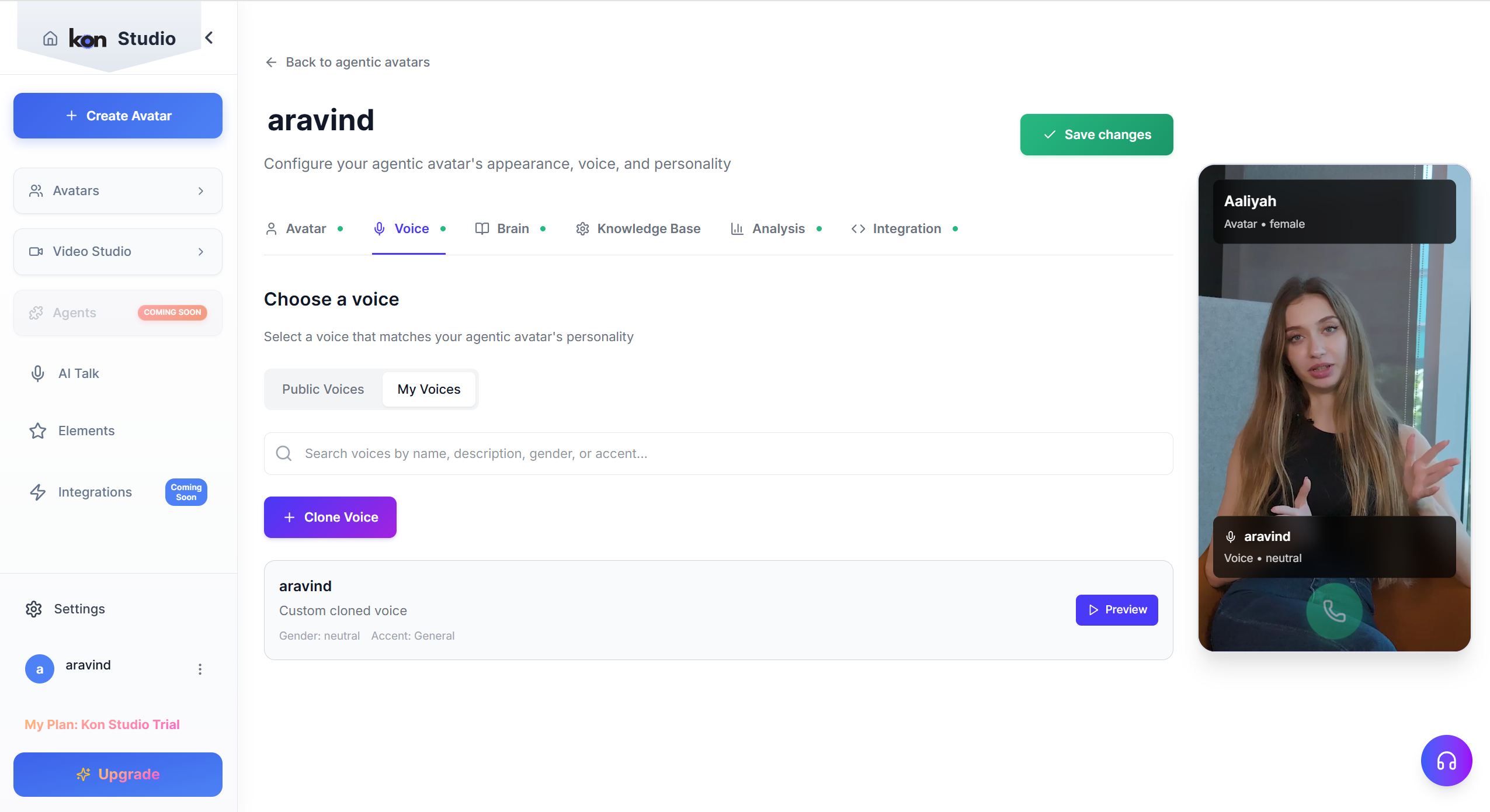 Custom voice appears and can be assigned